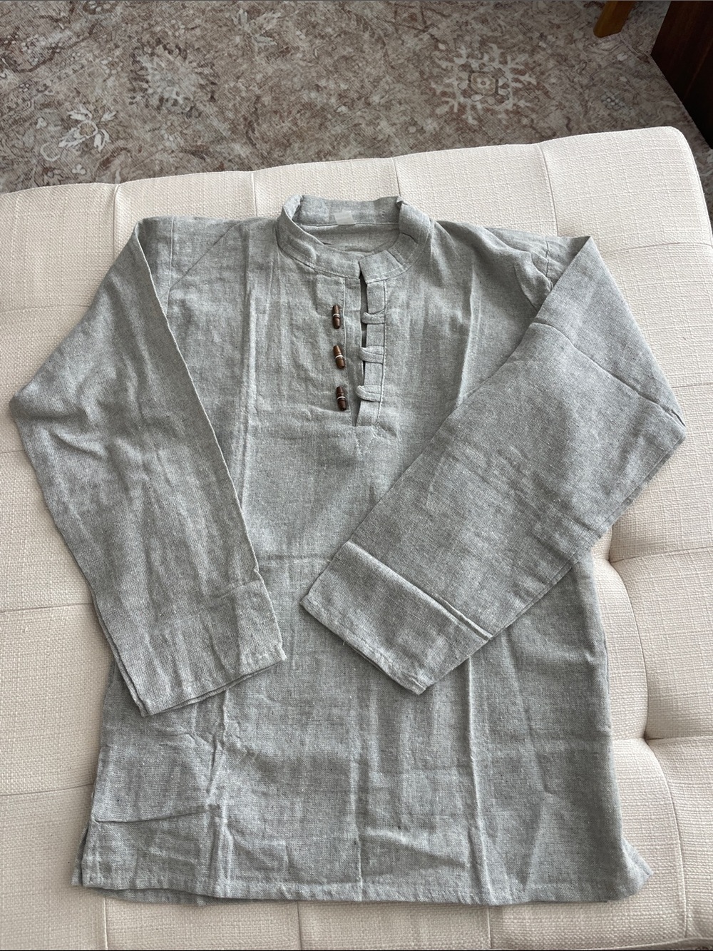 Women's Heather biege/Gray  💯 cotton Mandarin Collar Pullover Hoodie